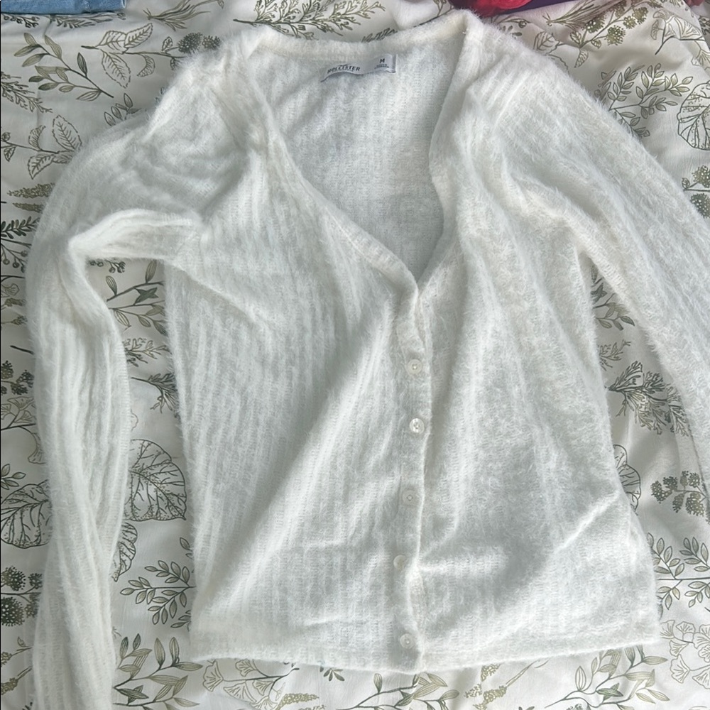 Hollister White Cable-Knit Cardigan Sweater